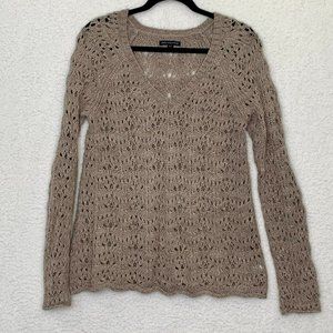 American Eagle Women's Size Medium Wool Blend Open Crochet Knit Sweater Lt Brown